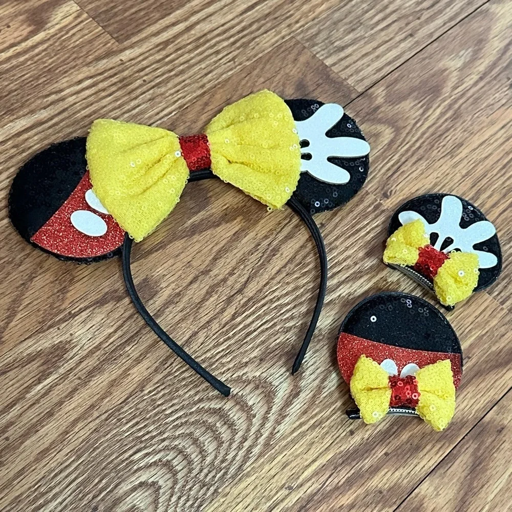 🆕 Mickey Mouse Ears Headband And Hairbow Set